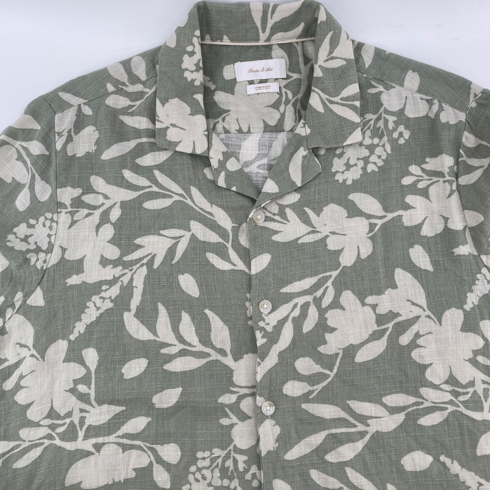 Porter & Ash Floral Hawaiian Linen Blend Shirt Mens Large* Green Camp Aloha
